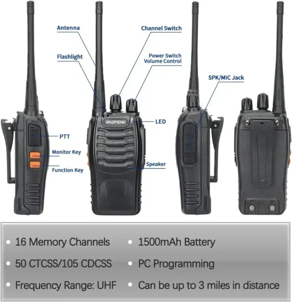 Baofeng 2pcs BF-888S Walkie Talkie UHF 400-470MHz Long Range Two Way Radios for Hunting Hotel Transceiver - Image 4