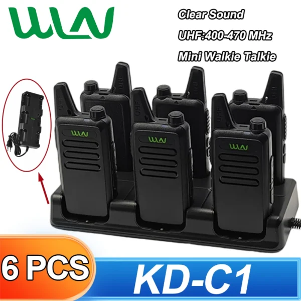 6pcs WLN KD-C1 Mini Walkie Talkie UHF 400-470MHz Transceiver 5W 16CH Handheld Amateur Two Way Ham Radio With C1 Six Way Charger