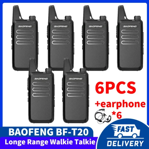 6pcs Mini Walkie Talkie Baofeng BF-T20 PortableTwo Way Radio Charging USB VOX  2 Way Radios