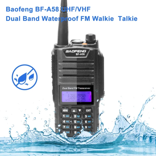 Baofeng Walkie Talkie BF-A58 IP57 Waterproof VHF UHF Dual Band 5W 128Ch FM Dustproof Shatter Resistent Two Way Radio