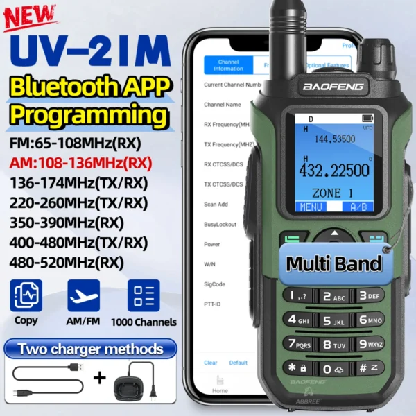 Baofeng UV-21M Multi Band Walkie Talkie Bluetooth App Programmering 1000CH Type-C AM FM NOAA voor UV-21 PRO V2 Lange afstand Ham Radio
