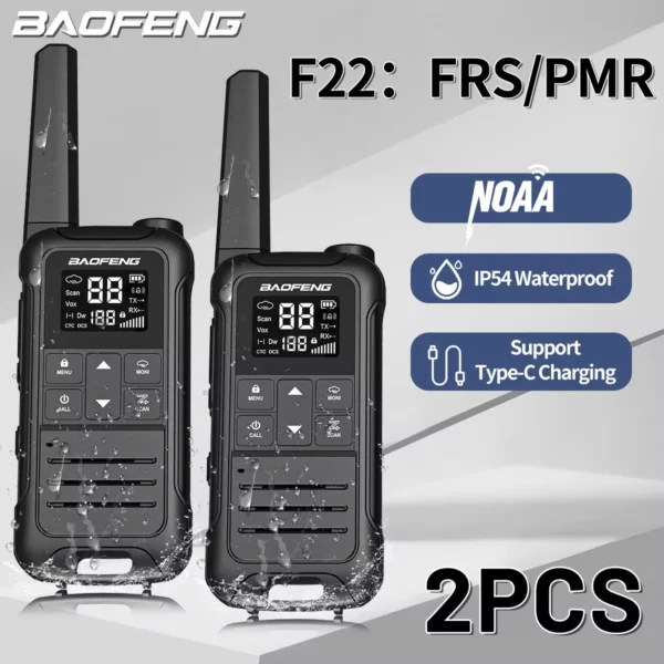 2pcs Baofeng F22 PMR FRS Mini Walkie Talkie Waterproof Type-C Licence-free NOAA Portable Two Way Ham Radio for Hunting