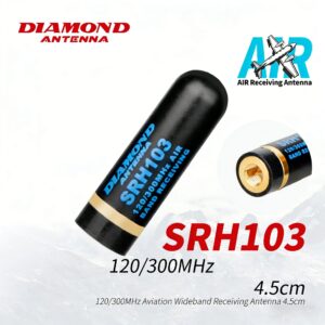 DIAMOND SRH103 Airband Receiver Antenna SMA-P 120/300MHz Short Whip SMA Airband Antenna DIAMOND SRH103 4.5cm for VHF 120-300MHz Handheld