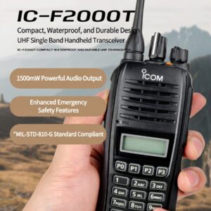 ICOM IC-F2000T UHF Portable Two Way Radio IP67 Waterproof Compact Lightweight Chassis Free Shipping