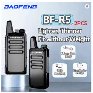 Baofeng BF-R5 Mini Walkie Talkie | 5W High Power Long Range Two Way Radio, USB Rechargeable, Portable Slim Handheld Intercom, VOX Handsfree,for Outdoor Camping Hotel Security
