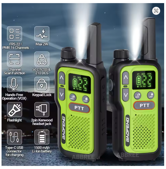2-Pack Baofeng BF-T18 Mini Long Range Two-Way Radios, Dual PTT Type-C Rechargeable Walkie Talkie Full Kit - Image 2