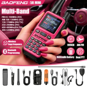 Ultra-Compact BAOFENG 5Rmini Outdoor Walkie-Talkie: Dual PTT, Bluetooth Smart Setup, Rugged Handheld Radio for Hiking & Camping
